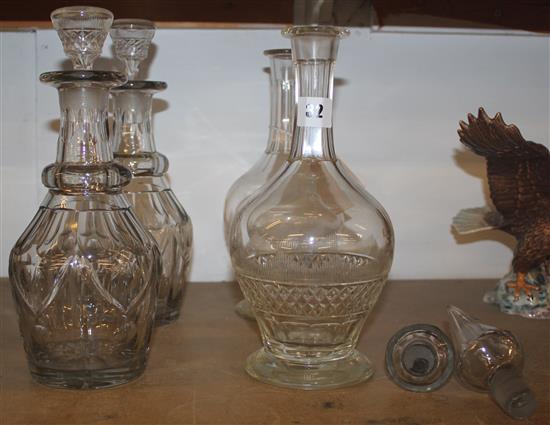Two pair of cut glass decanters